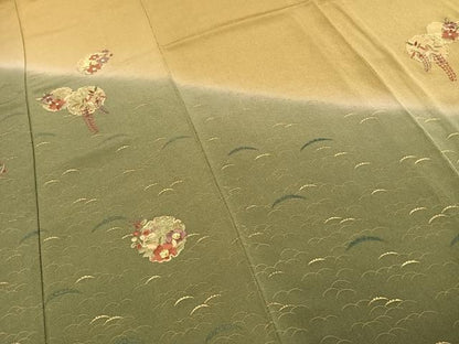 平和屋着物●訪問着　駒刺繍　雪輪花文　暈し染め　金糸　金彩　ロング丈　正絹　逸品　AABD8722fy