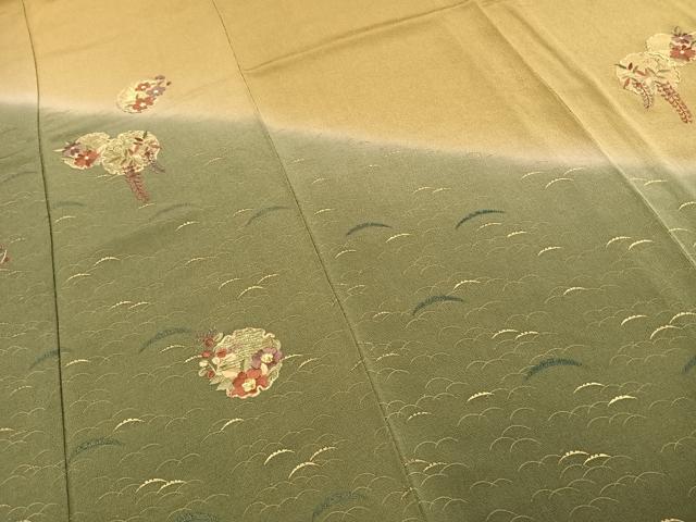 平和屋着物●訪問着　駒刺繍　雪輪花文　暈し染め　金糸　金彩　ロング丈　正絹　逸品　AABD8722fy
