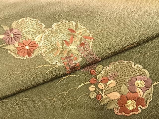 平和屋着物●訪問着　駒刺繍　雪輪花文　暈し染め　金糸　金彩　ロング丈　正絹　逸品　AABD8722fy