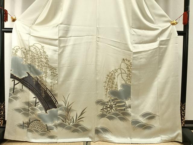 平和屋着物●銀座きしや　訪問着　手描き　駒刺繍　風景文　暈し染め　金糸　金彩　たとう紙付き　正絹　逸品　AABD8724fy