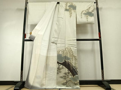 平和屋着物●銀座きしや　訪問着　手描き　駒刺繍　風景文　暈し染め　金糸　金彩　たとう紙付き　正絹　逸品　AABD8724fy