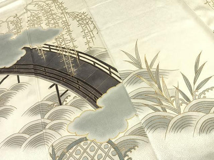 平和屋着物●銀座きしや　訪問着　手描き　駒刺繍　風景文　暈し染め　金糸　金彩　たとう紙付き　正絹　逸品　AABD8724fy