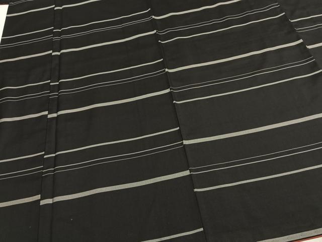 平和屋着物●上質な紬　横段文　黒地　正絹　逸品　AABD8730fy