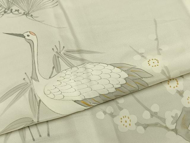 平和屋着物●長襦袢　無双仕立て　手描き　松竹梅　鶴　半衿刺繍　正絹　逸品　AABD8732fy 平和屋着物○長襦袢 無双仕立て 手描き 松竹梅 鶴 半衿刺繍 正絹 逸品