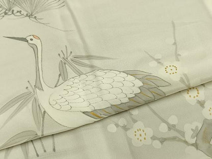 平和屋着物●長襦袢　無双仕立て　手描き　松竹梅　鶴　半衿刺繍　正絹　逸品　AABD8732fy