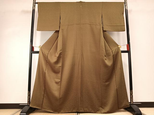 平和屋着物●染色作家　奥田祐斎　染工房　色無地　菊尽くし地紋　紅碧色　正絹　逸品　DABD1022ps 平和屋着物○染色作家 奥田祐斎 色無地 舞葉地紋 璃寛茶色