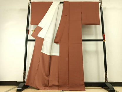平和屋着物●上質な紬　色無地　煉瓦色　正絹　逸品　AABD8747fy