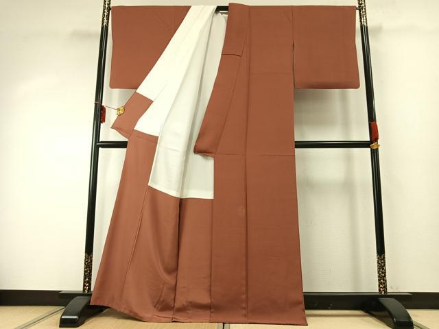 平和屋着物●上質な紬　色無地　煉瓦色　正絹　逸品　AABD8747fy