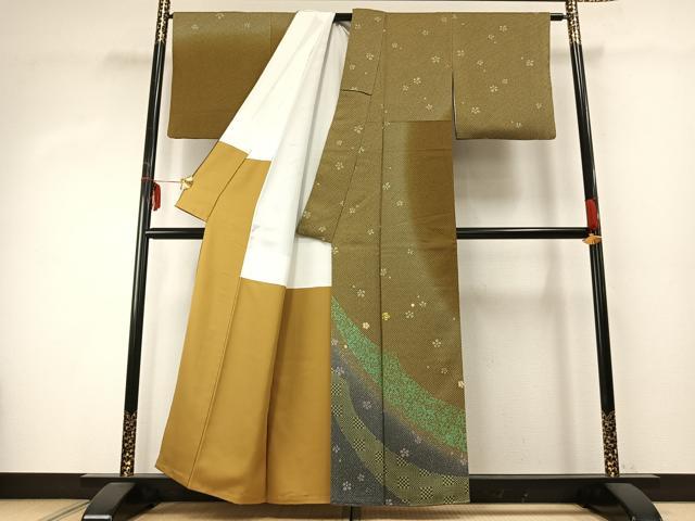 平和屋着物●訪問着　駒刺繍　舞花文　暈し染め　正絹　逸品　AABD8765fy