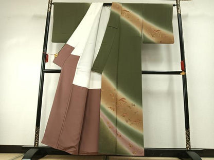 平和屋着物●訪問着 草花文 暈し染め 金彩 正絹 逸品 AABD8770fy
