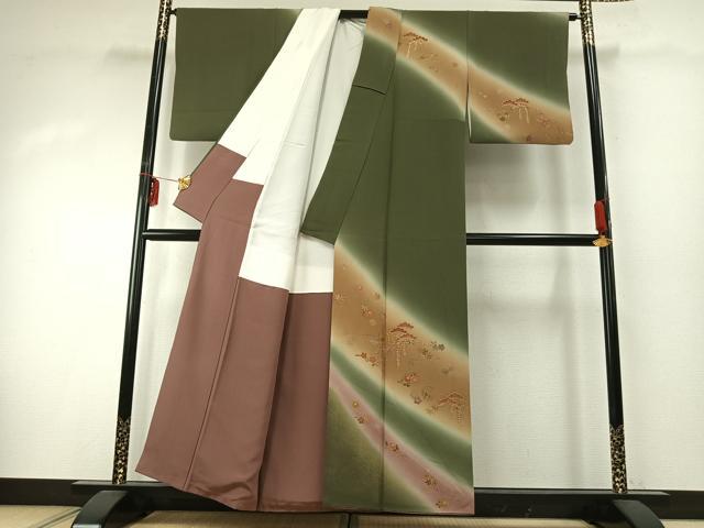 平和屋着物●訪問着 草花文 暈し染め 金彩 正絹 逸品 AABD8770fy