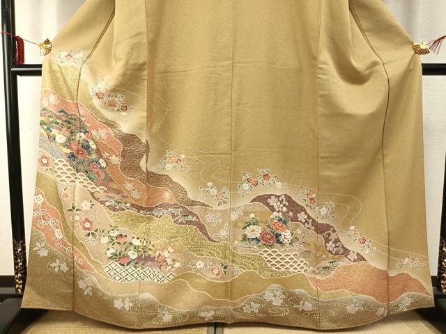 平和屋着物●訪問着　道長花文　金彩　銀通し地　正絹　逸品　AABD8772fy 平和屋着物○訪問着 道長花文 金彩 銀通し地 正絹 逸品 AABD8772fy