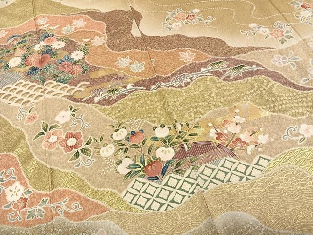 平和屋着物○訪問着 道長花文 金彩 銀通し地 正絹 逸品 AABD8772fy