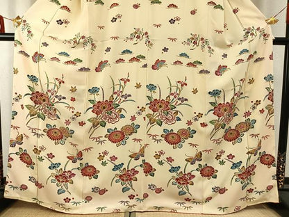 平和屋着物●訪問着　型染め　花蝶文　正絹　逸品　AABD8786fy