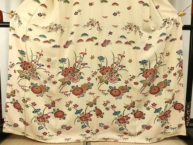 平和屋着物●訪問着　型染め　花蝶文　正絹　逸品　AABD8786fy