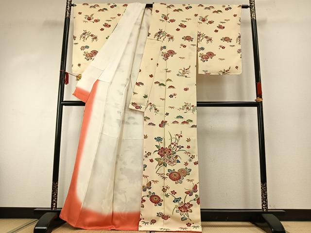 平和屋着物●訪問着　型染め　花蝶文　正絹　逸品　AABD8786fy