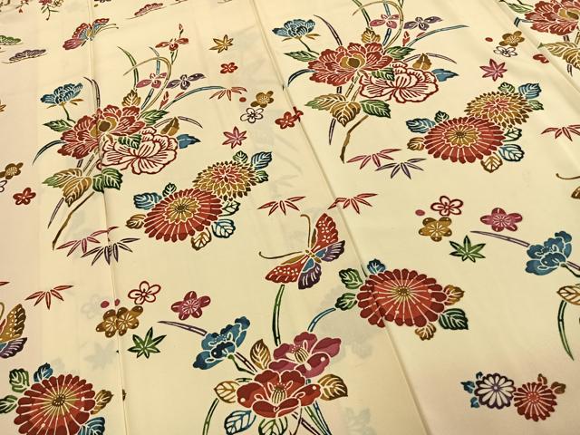 平和屋着物●訪問着　型染め　花蝶文　正絹　逸品　AABD8786fy