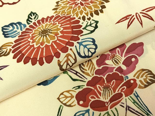 平和屋着物●訪問着　型染め　花蝶文　正絹　逸品　AABD8786fy