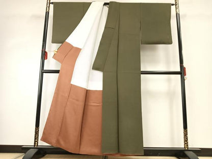 平和屋着物●上質な色無地　海松色　正絹　逸品　AABD8793fy