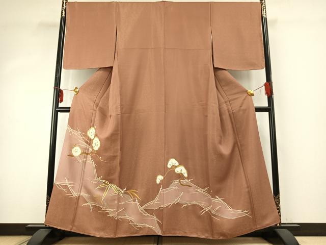 平和屋着物●訪問着　駒刺繍　枝花文　金彩　金通し地　正絹　逸品　AABD8795fy
