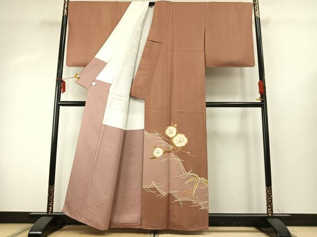 平和屋着物●訪問着　駒刺繍　枝花文　金彩　金通し地　正絹　逸品　AABD8795fy