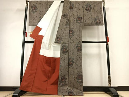 平和屋着物●本場大島紬　カタス9マルキ　色紙重ね花文　正絹　逸品　AABD8798fy