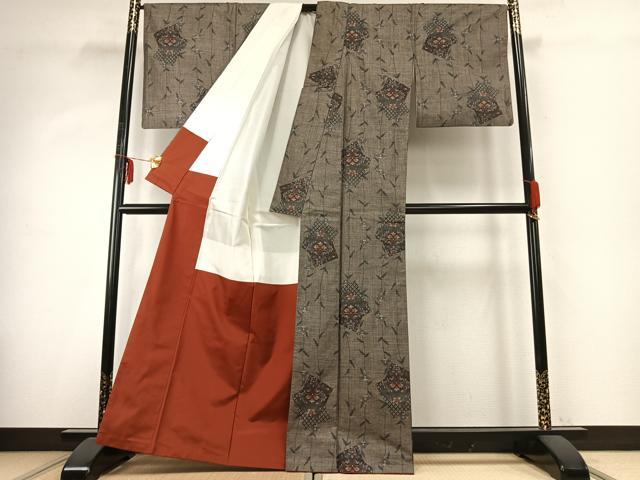 平和屋着物●本場大島紬　カタス9マルキ　色紙重ね花文　正絹　逸品　AABD8798fy