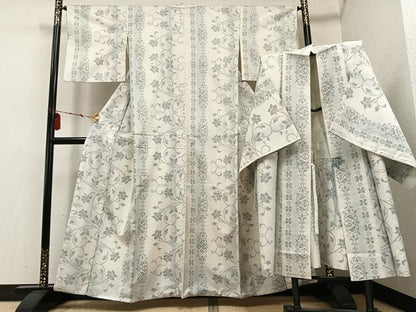 平和屋着物●本場大島紬　アンサンブル　道中着セット　白大島　更紗文　さが美扱い　正絹　逸品　AABD8811ph