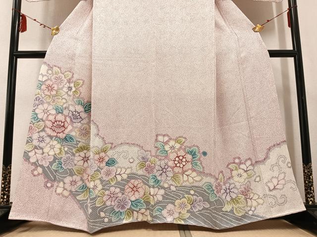 平和屋着物●訪問着　絞り　草花文　正絹　逸品　AABD8819ph