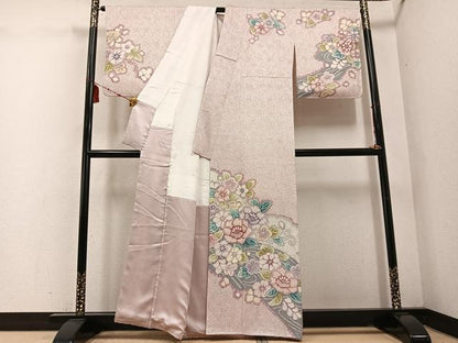 平和屋着物●訪問着　絞り　草花文　正絹　逸品　AABD8819ph