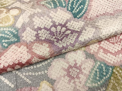 平和屋着物●訪問着　絞り　草花文　正絹　逸品　AABD8819ph