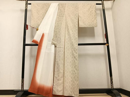 平和屋着物●結城紬 100亀甲 間道 正絹 逸品 AABD8825ph