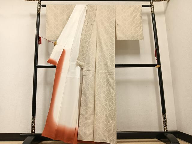 平和屋着物●結城紬 100亀甲 間道 正絹 逸品 AABD8825ph