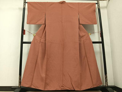 平和屋着物●上質な紬　色無地　真赭色　正絹　逸品　AABD8838ph