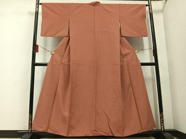 平和屋着物●上質な紬　色無地　真赭色　正絹　逸品　AABD8838ph