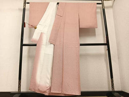 平和屋着物●江戸小紋 万筋 赤丹色×練色 正絹 逸品 AABD8861ph