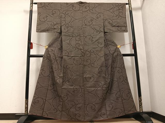 平和屋着物●本場大島紬　一元7マルキ　唐草文　正絹　逸品　AABD8867ph