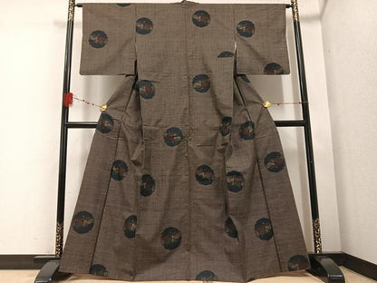 平和屋着物●本場大島紬　一元絣　雪輪花文　正絹　逸品　AABD8873ph