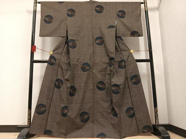 平和屋着物●本場大島紬　一元絣　雪輪花文　正絹　逸品　AABD8873ph