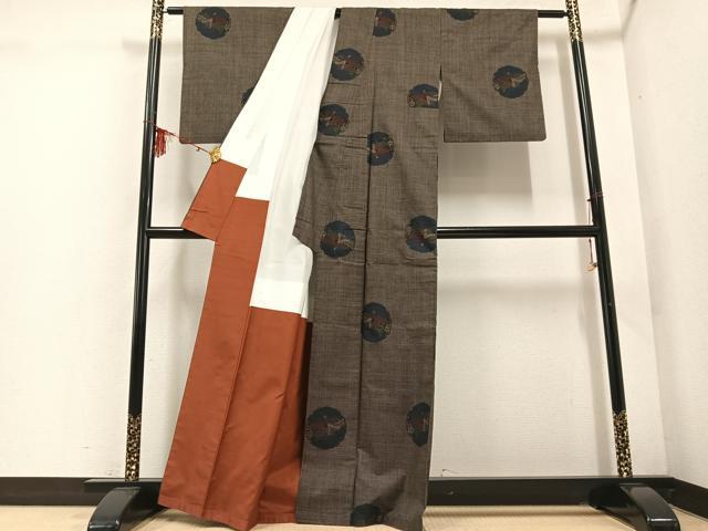 平和屋着物●本場大島紬　一元絣　雪輪花文　正絹　逸品　AABD8873ph