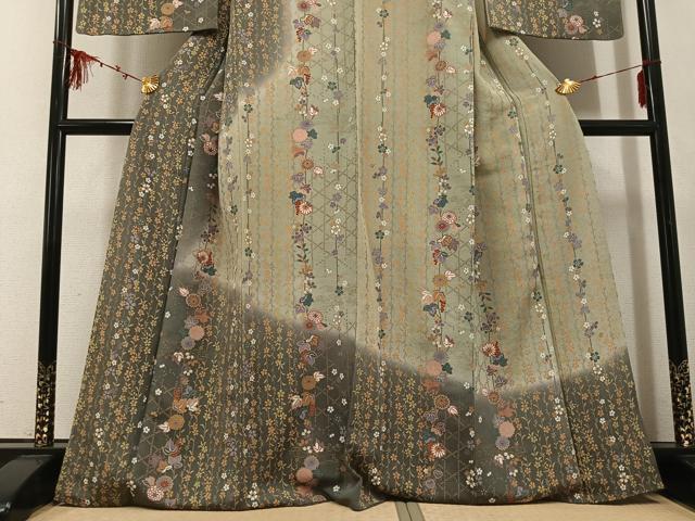 平和屋着物●訪問着 草花文 暈し染め 金彩 鬼しぼ縮緬 正絹 逸品 AABD8878ph