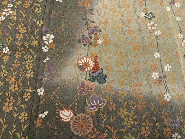 平和屋着物●訪問着 草花文 暈し染め 金彩 鬼しぼ縮緬 正絹 逸品 AABD8878ph