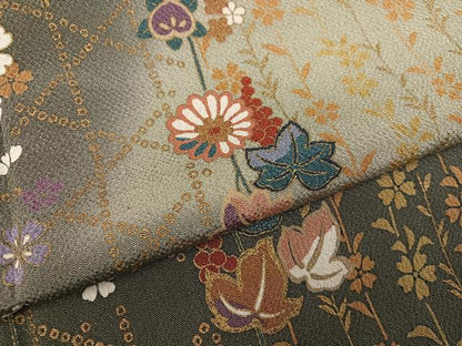 平和屋着物●訪問着 草花文 暈し染め 金彩 鬼しぼ縮緬 正絹 逸品 AABD8878ph