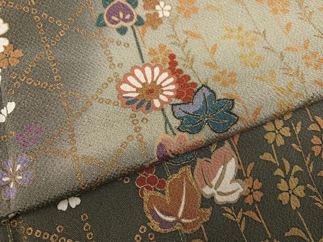 平和屋着物●訪問着 草花文 暈し染め 金彩 鬼しぼ縮緬 正絹 逸品 AABD8878ph