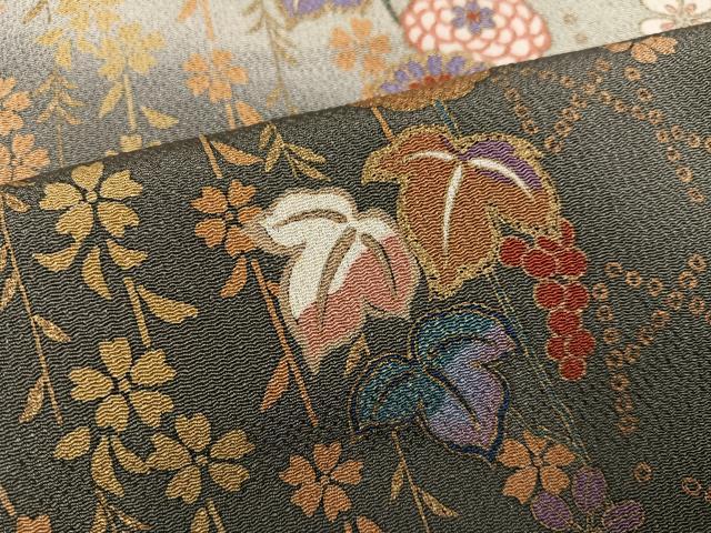 平和屋着物●訪問着 草花文 暈し染め 金彩 鬼しぼ縮緬 正絹 逸品 AABD8878ph