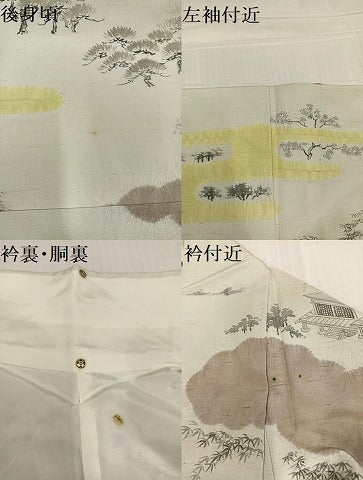 平和屋着物●訪問着 紬地 手描き 絞り 渡り橋風景文 正絹 逸品 AABD8880ph