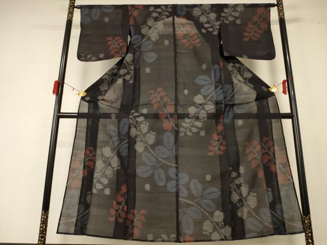 平和屋着物＊夏物 紗紬 枝葉文 正絹 逸品 AABD8889jd