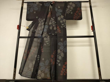 平和屋着物＊夏物 紗紬 枝葉文 正絹 逸品 AABD8889jd