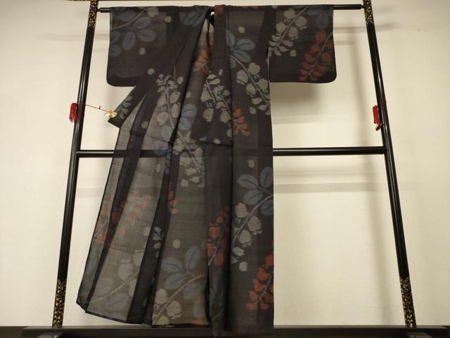 平和屋着物＊夏物 紗紬 枝葉文 正絹 逸品 AABD8889jd