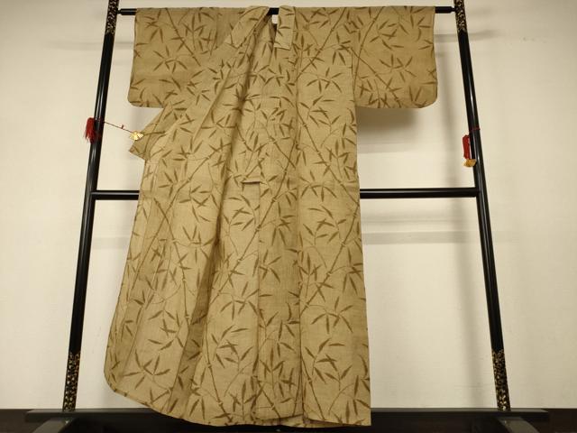 平和屋着物＊夏物　小千谷ちぢみ　枝葉文　麻　逸品　AABD8890jd